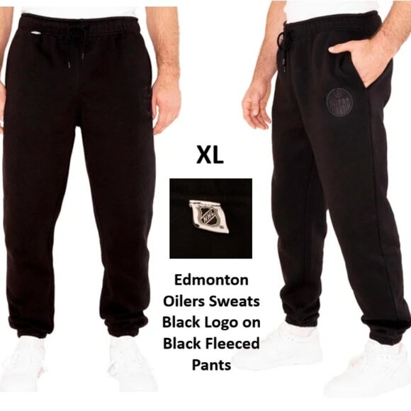NHL Edmonton Oilers Black Fleece Sweatpants w/ Black Logo, Mens, Size XL - Picture 1 of 12